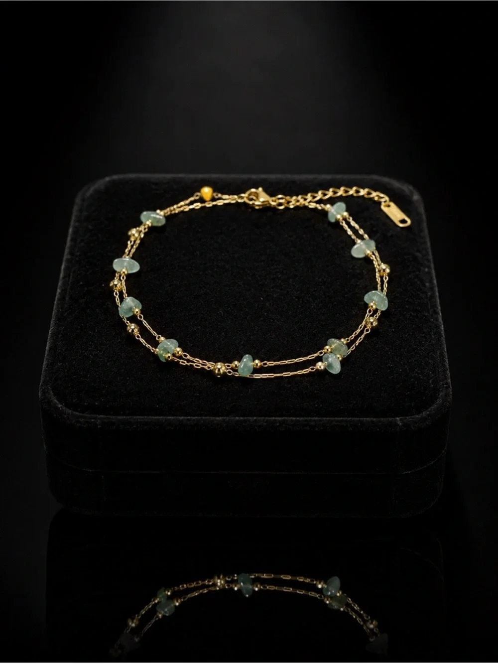 18K Gold Natural Jade Double-Chain Anklet